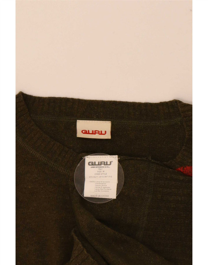 Guru Herre Grafisk Crew Neck Jumper Sweater Medium Khaki Wool