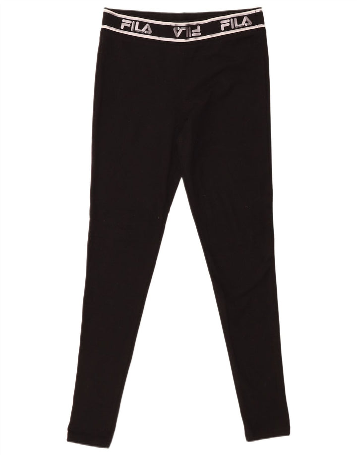 FILA Womens Graphic Leggings UK 12 Medium  Black