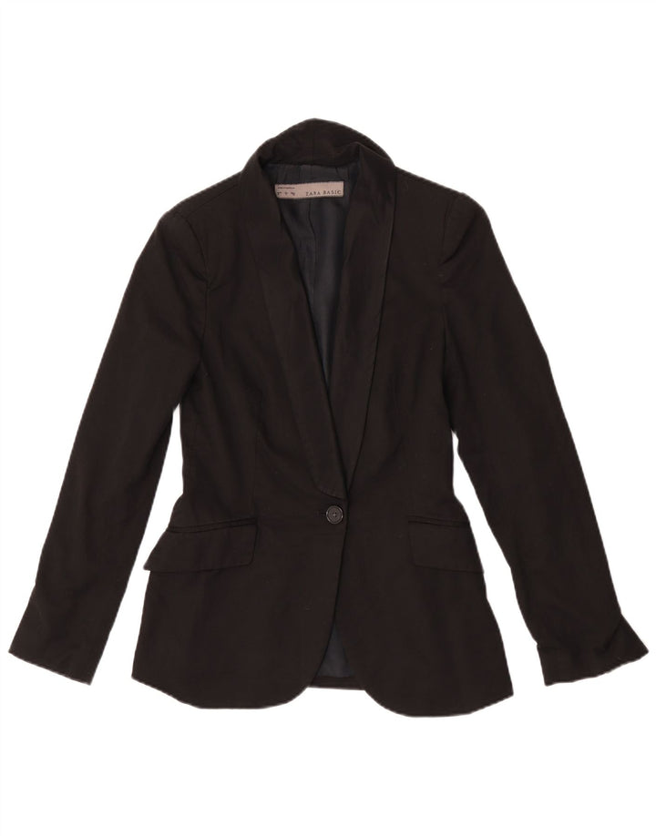 Jaqueta blazer feminina Zara com 1 botão Reino Unido 10 pequeno poliéster preto