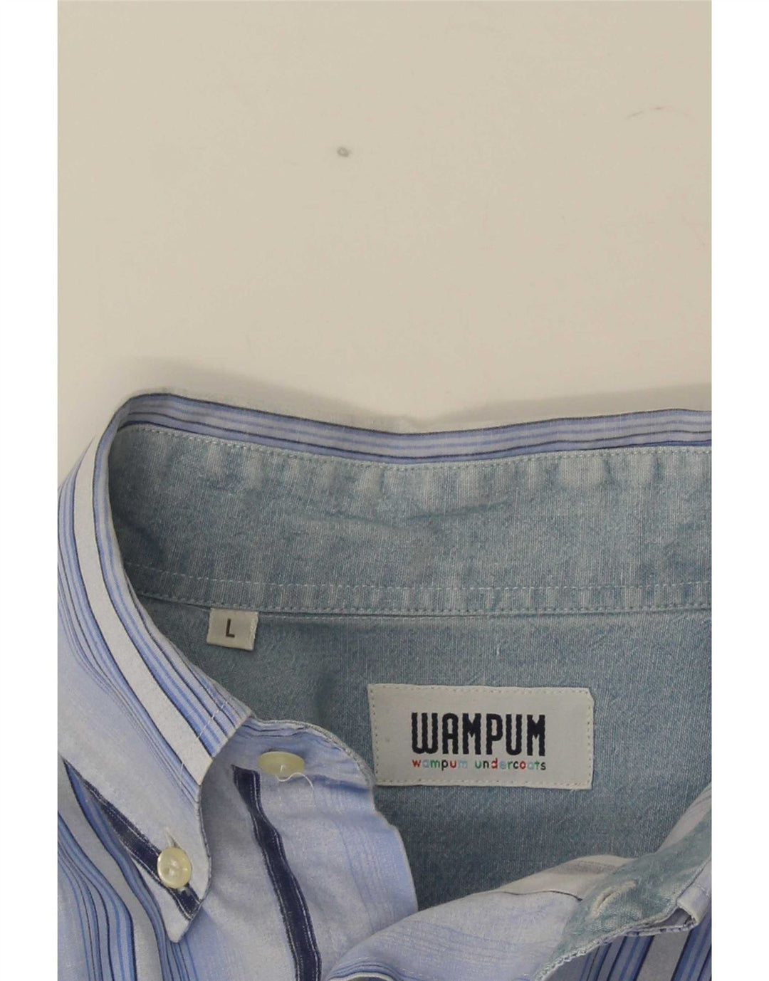 Wampum Mens Shirt Large Blue Striped Cotton