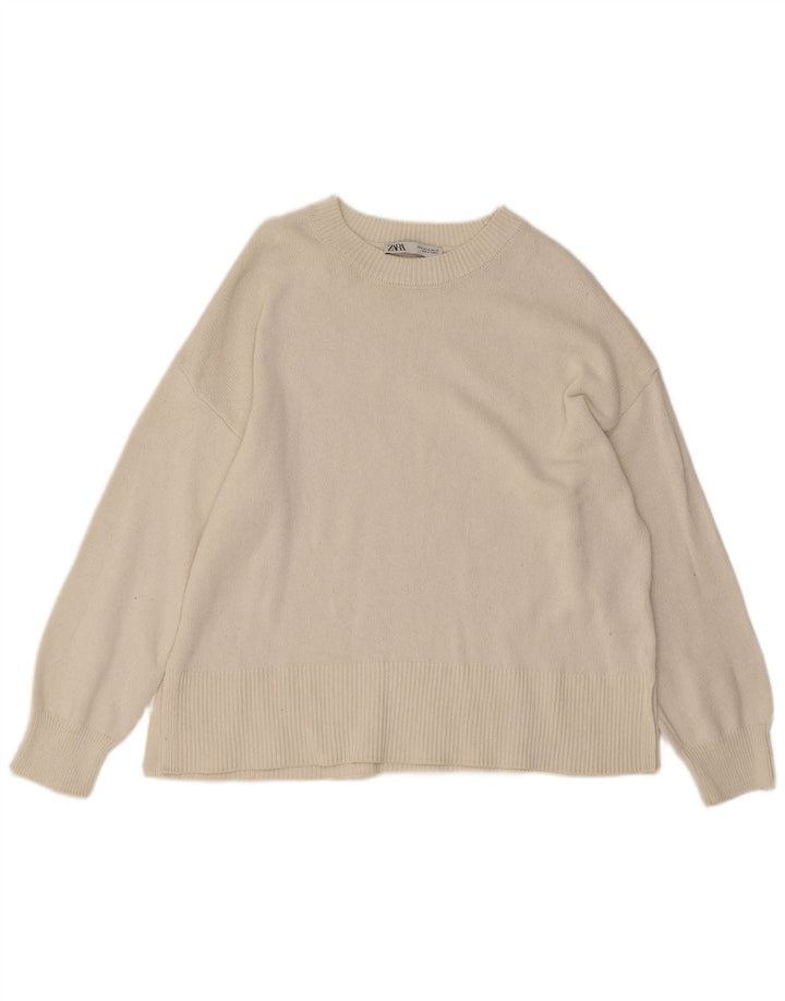 Zara Womens Oversized Boat Neck Jumper Sweater UK 14 Medium Off White