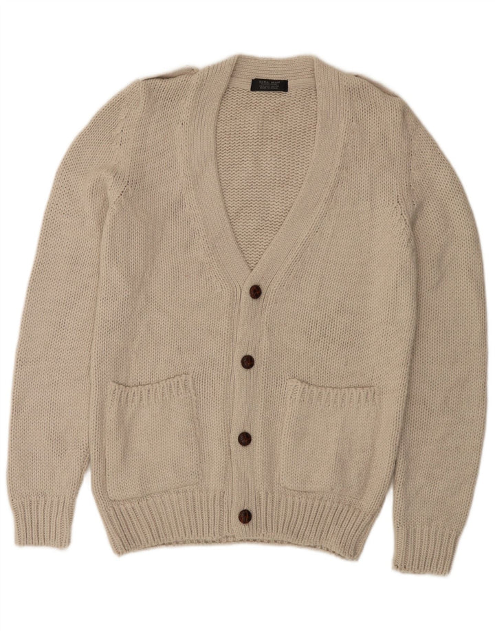 Zara Herre Cardigan Sweater Stor Beige Akryl