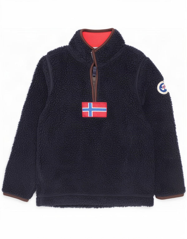 Napapijri Boys Graphic Zip Neck Fleece Jumper 5-6 Years Navy Blue Polyester