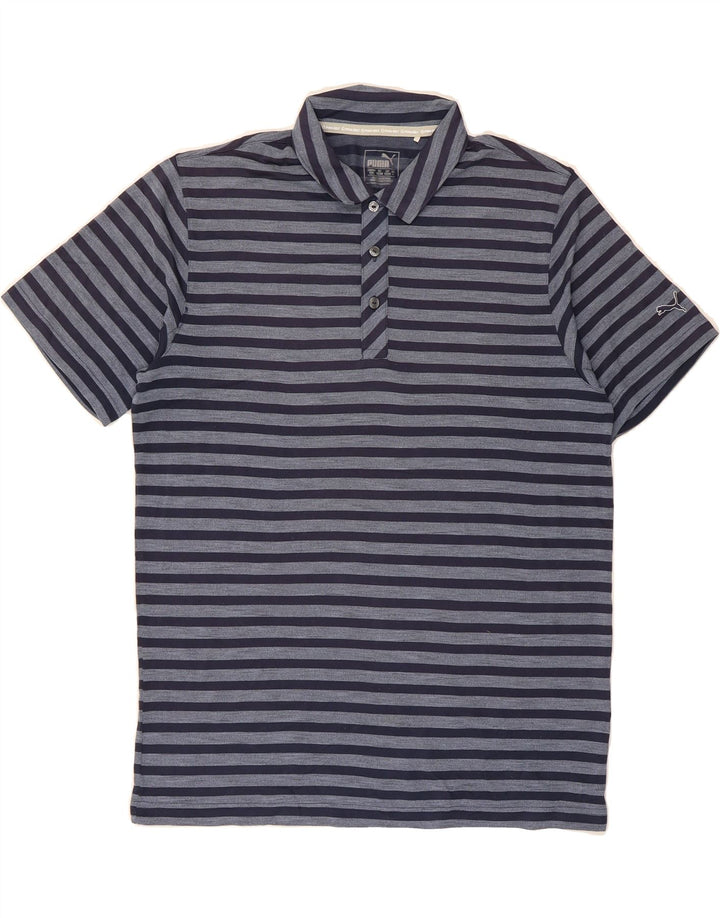 PUMA Mens Polo Shirt Large Navy Blue Striped Polyester Vintage Puma and Second-Hand Puma from Messina Hembry 