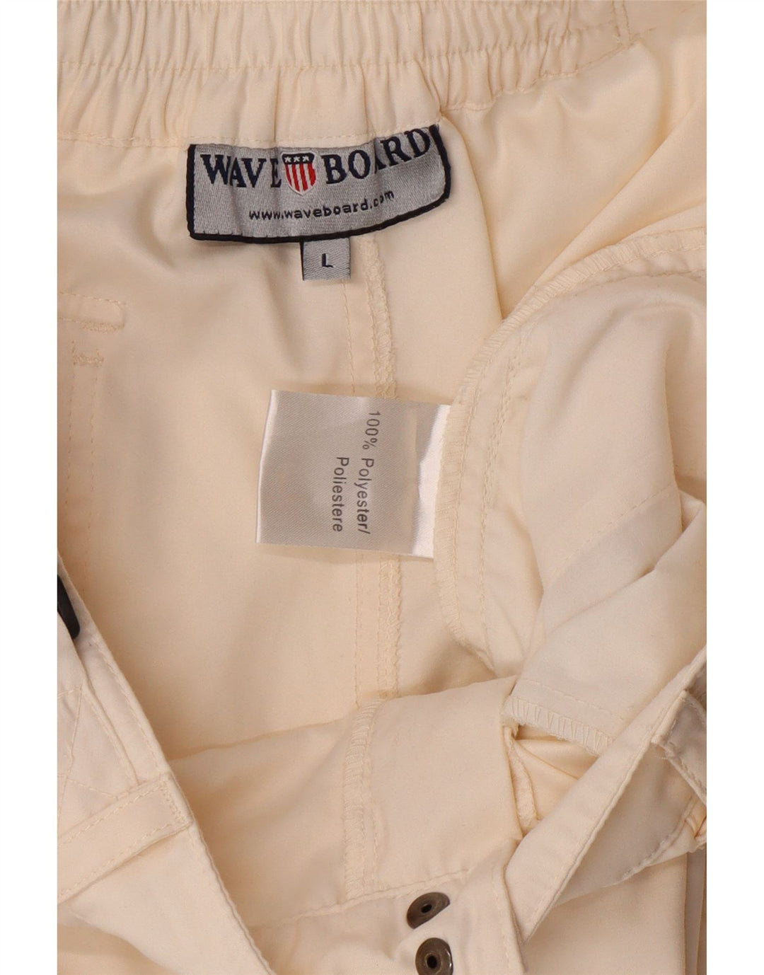 VINTAGE Mens Cargo Shorts Large W32  Off White Polyester Vintage Vintage and Second-Hand Vintage from Messina Hembry 