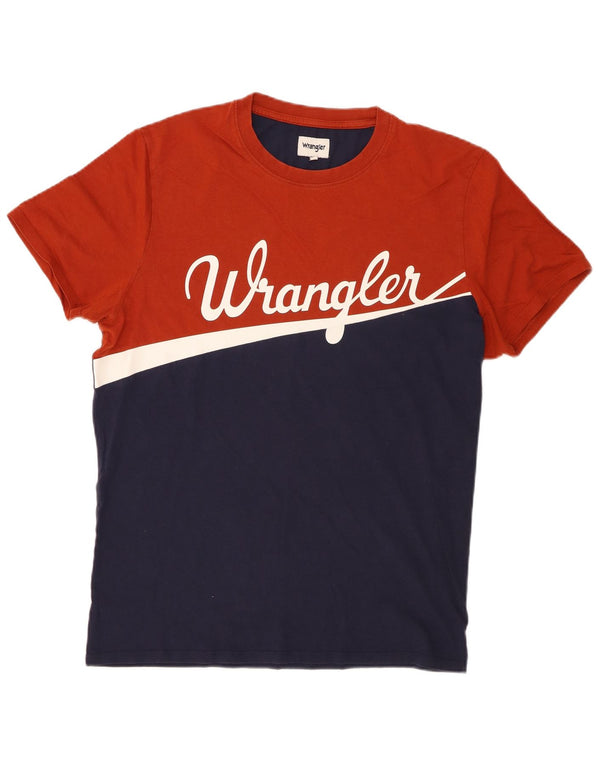 Wrangler Mens Graphic T-Shirt Top Large Navy Blue Colourblock Cotton