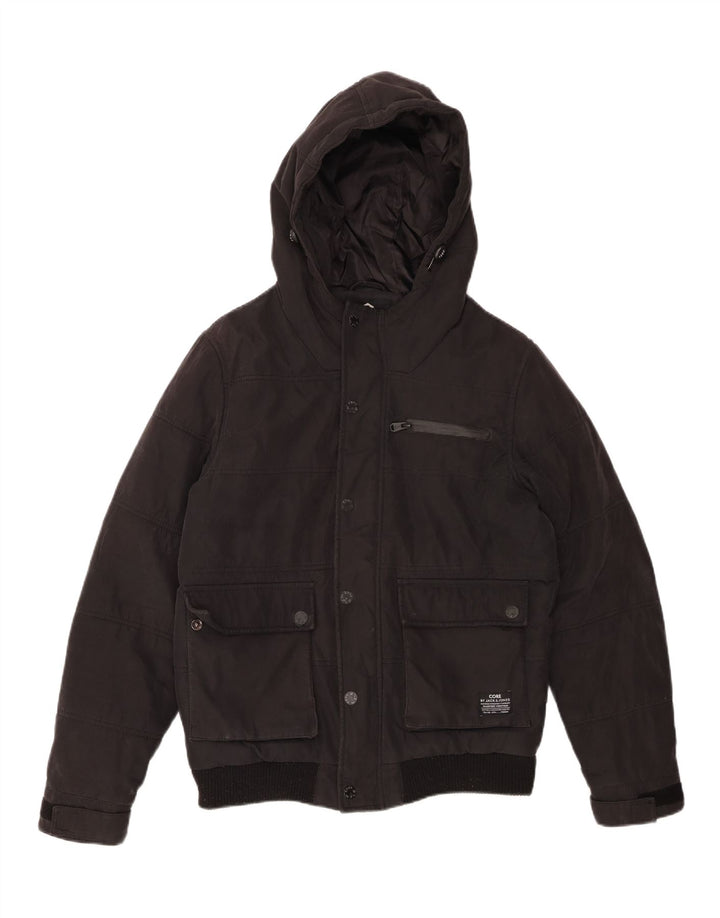 JACK & JONES Mens Hooded Padded Jacket UK 38 Medium Black Polyester