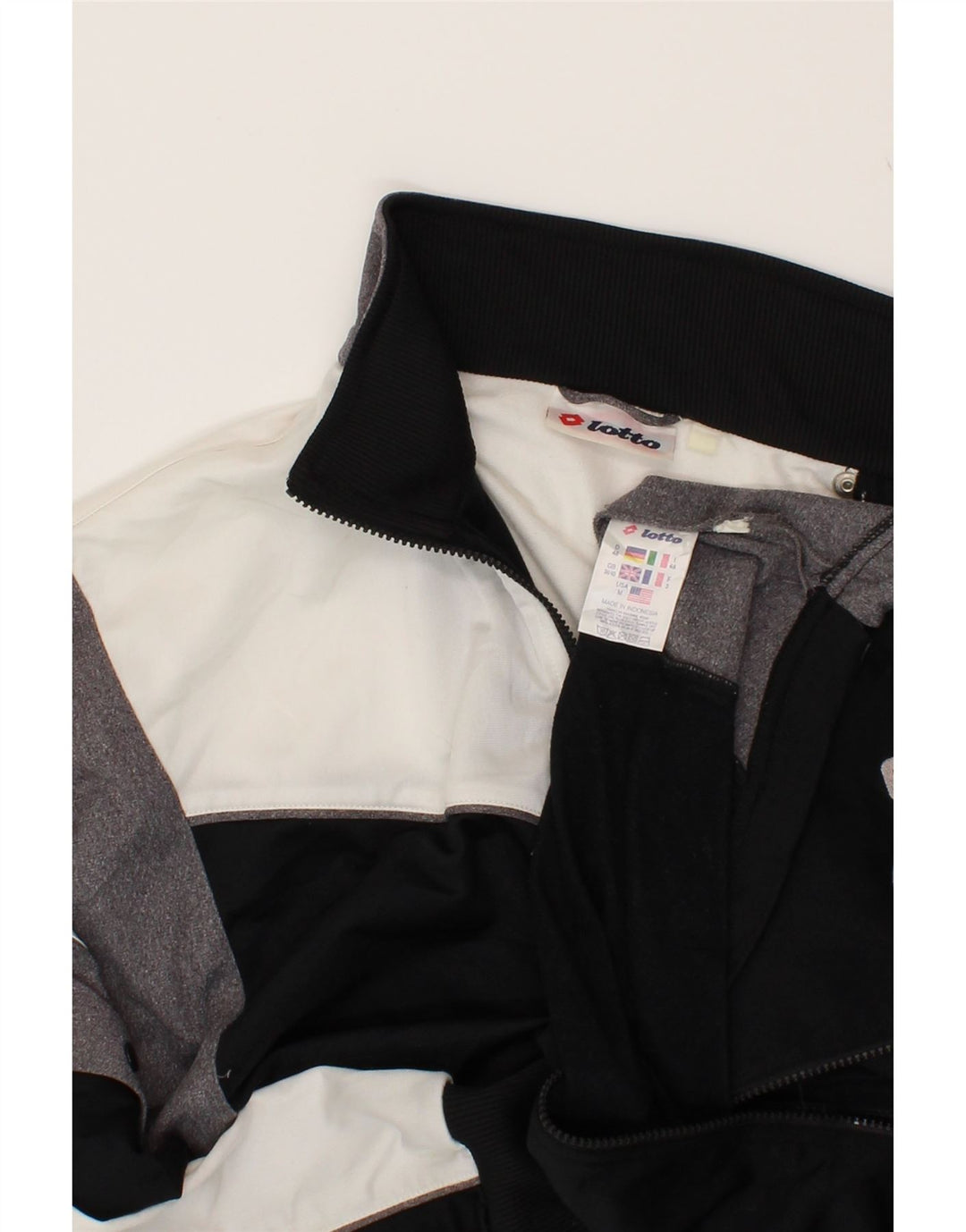 LOTTO Mens Tracksuit Top Jacket UK 38/40 Medium Black Colourblock Vintage Lotto and Second-Hand Lotto from Messina Hembry 
