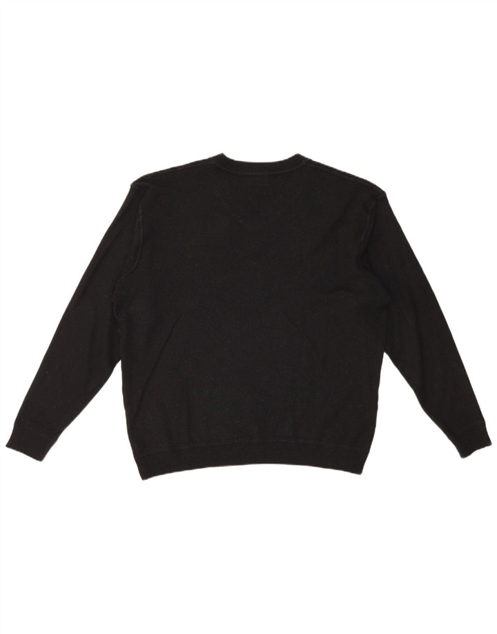 Lacoste Mens V-Neck Jumper Sweater Size 8 3XL Black Wool