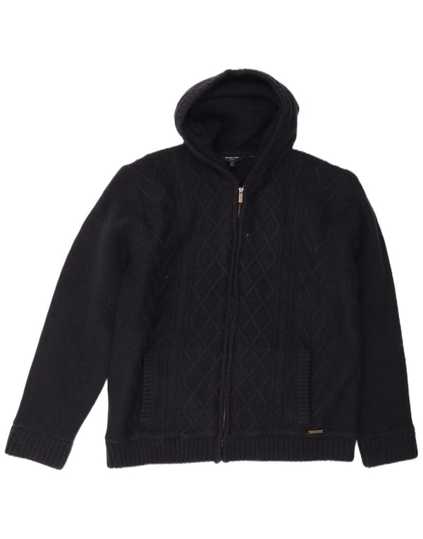 Weird Fish Mens Hooded Cardigan Sweater Large Navy Blue Acrylic