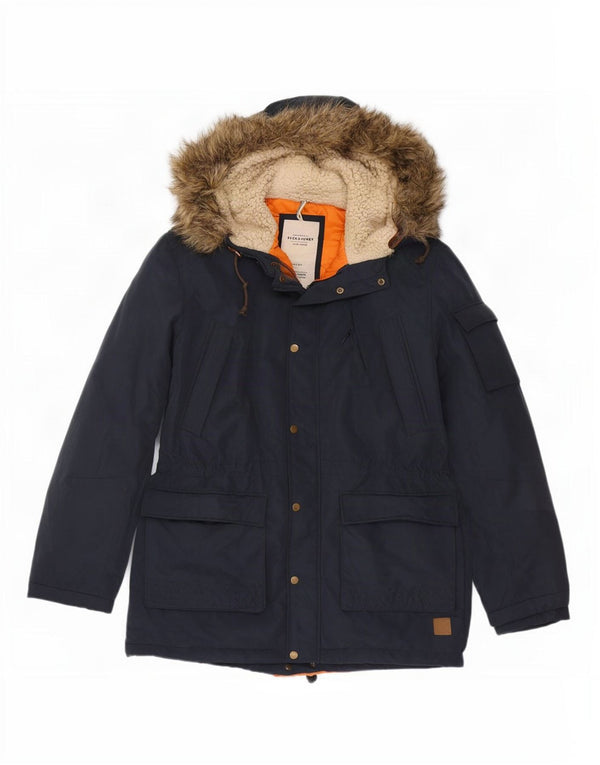Jack & Jones Parka à capuche pour homme UK 42 XL Bleu marine Coton