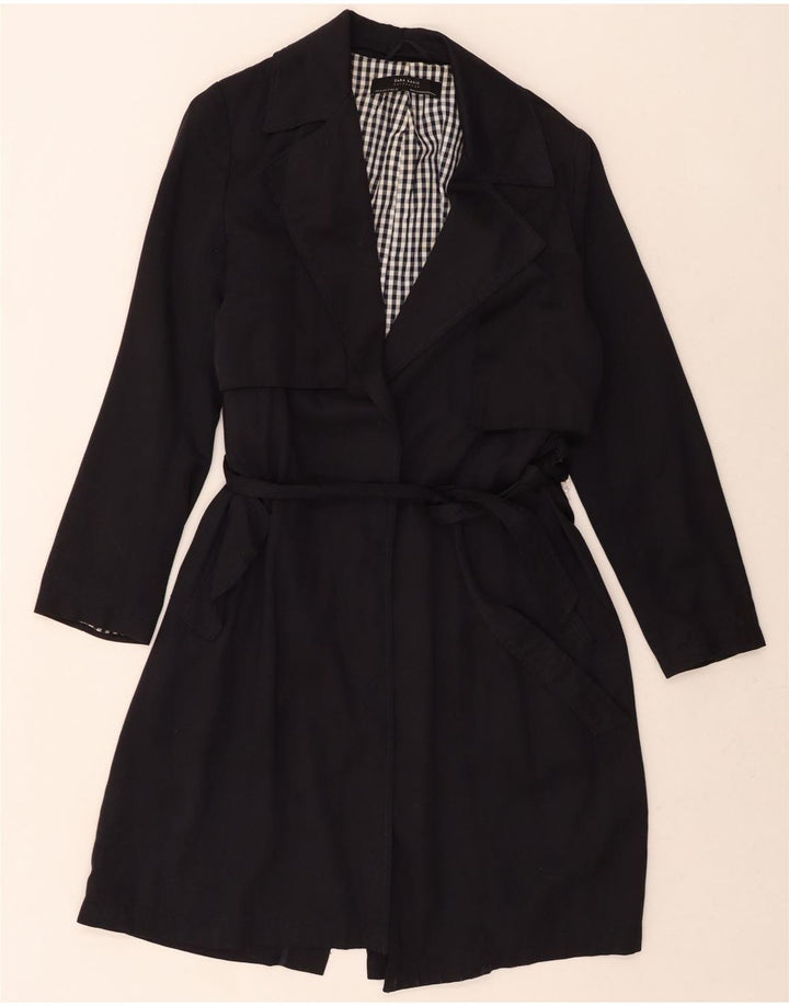 ZARA Womens Trench Coat UK 14 Medium Navy Blue Vintage Zara and Second-Hand Zara from Messina Hembry 