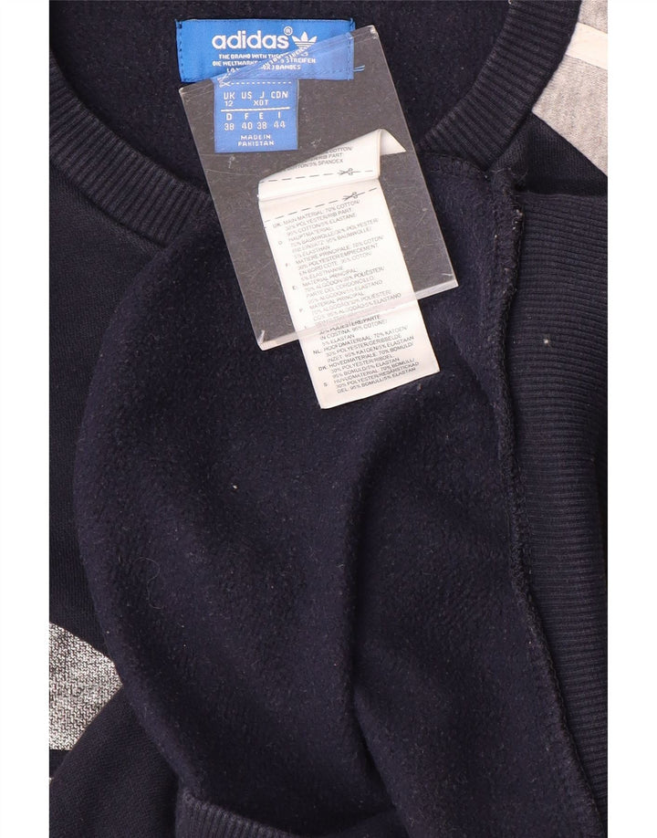ADIDAS Womens Sweatshirt Jumper UK 12 Medium  Navy Blue Colourblock