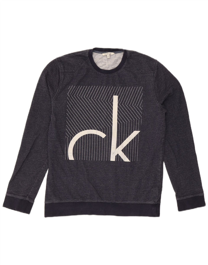 Calvin Klein Jeans Mens Graphic Sweatshirt Jumper Medium Navy Blue