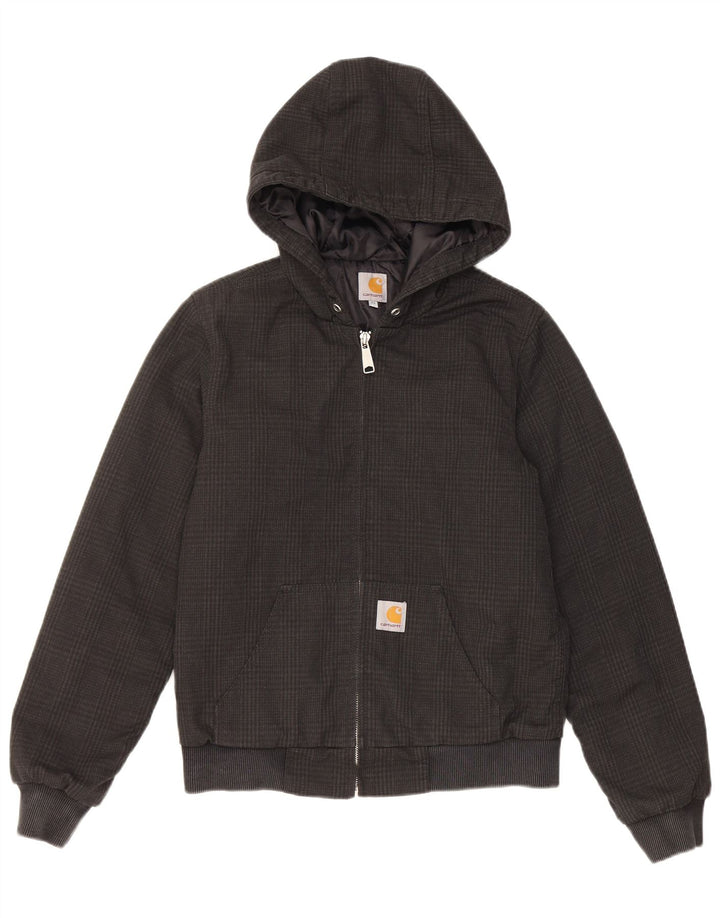 Carhartt Womens Hooded Bomber Jacket UK 6 XS Black Check Polyester