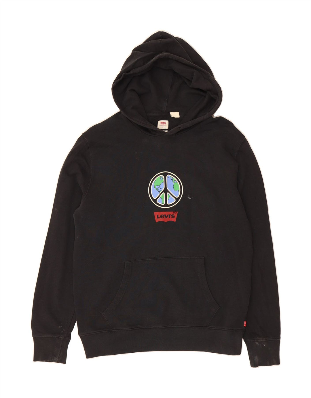 LEVI'S Mens Standard Graphic Hoodie Jumper Medium Black Cotton Vintage Levi's and Second-Hand Levi's from Messina Hembry 
