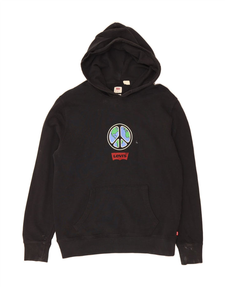 LEVI'S Mens Standard Graphic Hoodie Jumper Medium Black Cotton Vintage Levi's and Second-Hand Levi's from Messina Hembry 