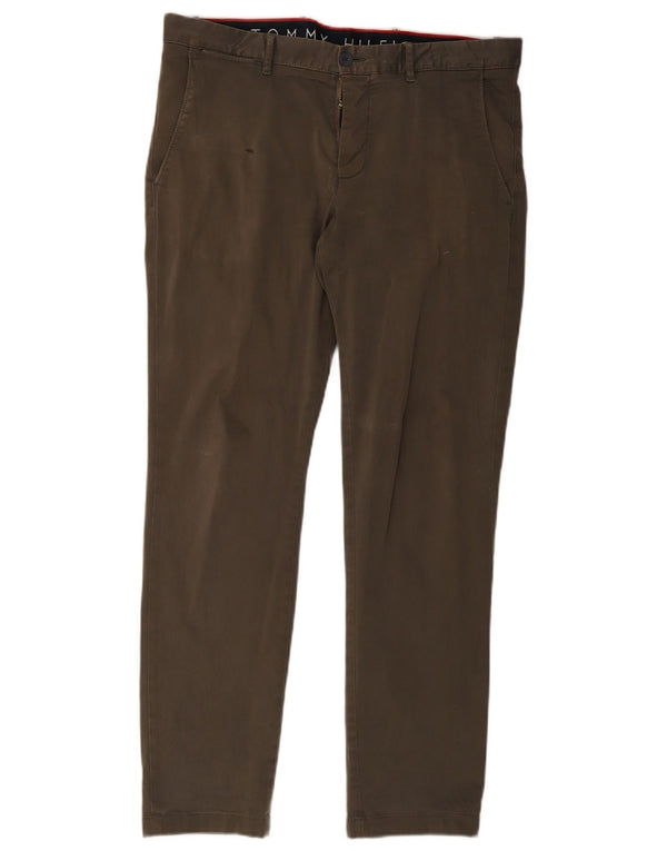 Tommy Hilfiger Mens Slim Chino Calças W36 L34 Algodão Cáqui