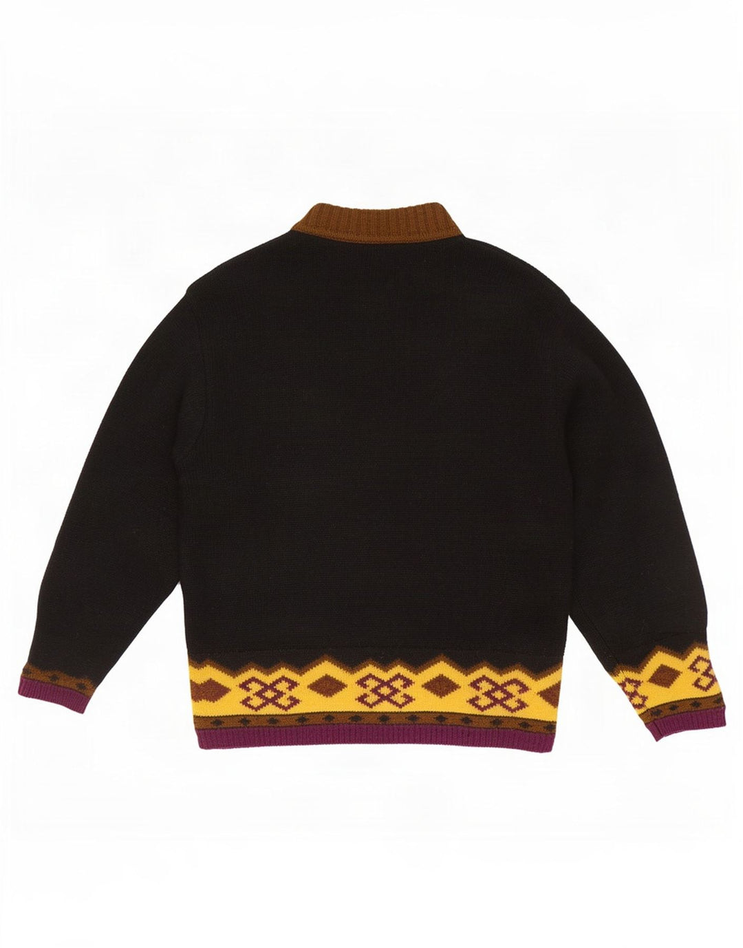Sisley Mens Turtle Neck Jumper Sweater Medium Black Fair Isle Wool
