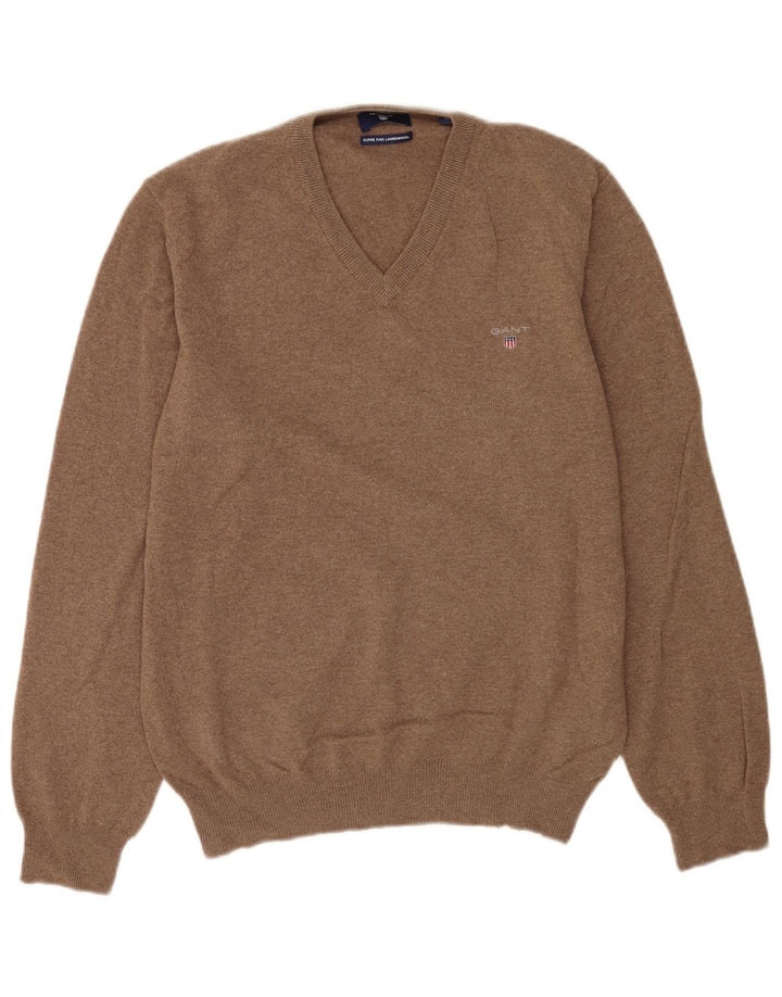 Gant Maglione da uomo con scollo a V in lana d'agnello marrone medio