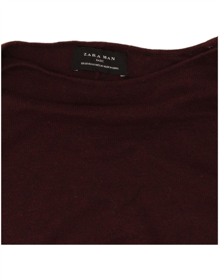Zara Mens Boat Neck Jumper Sweater Medium Burgundy