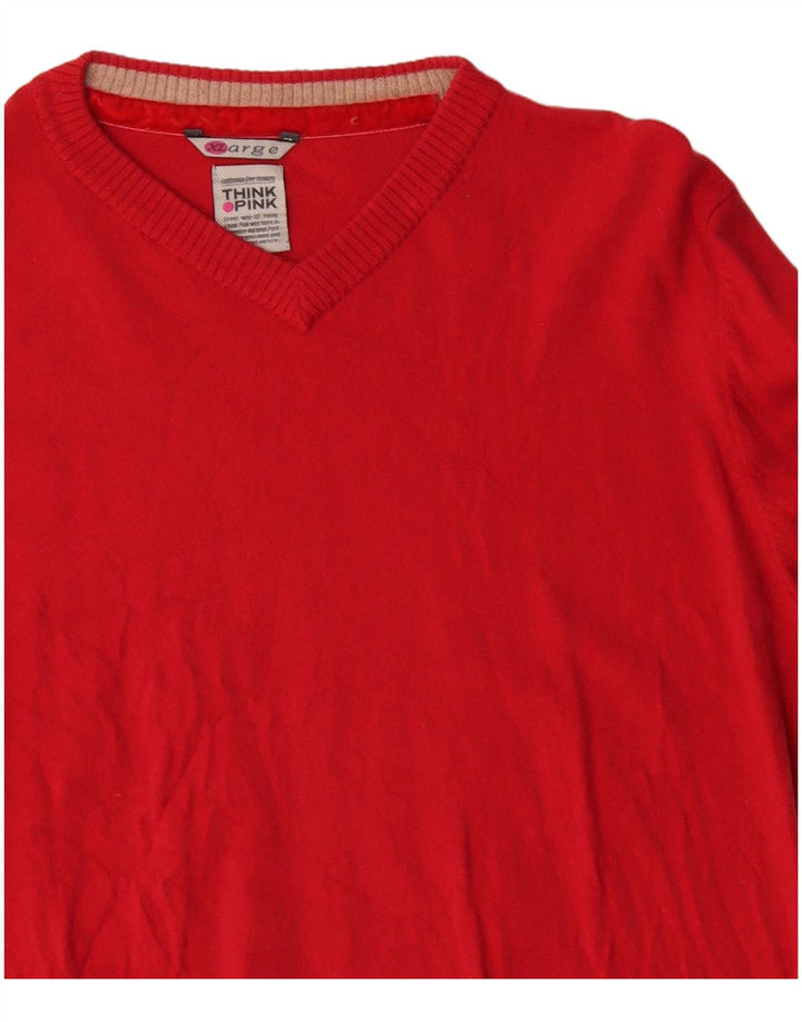 Think Pink Womens V-Neck Jumper Sweater XL Red Wool