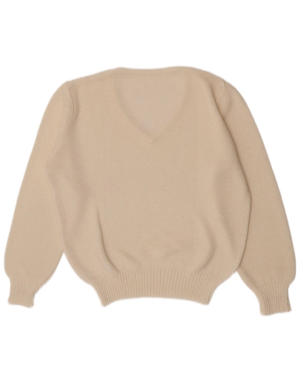 Vintage Womens Regular Fit V-hals sweater UK 10 Lille hvid akryl