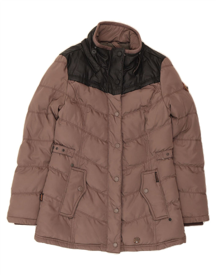 KHUJO Womens Oversized Padded Jacket UK 2 XS Brown Colourblock Polyester Vintage KHUJO and Second-Hand KHUJO from Messina Hembry 