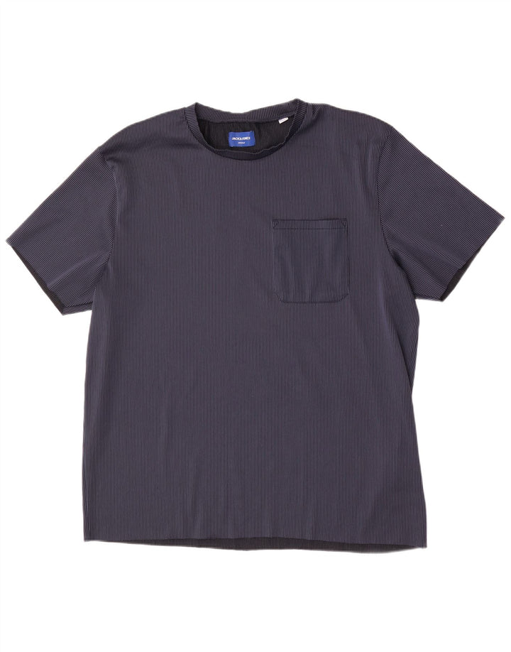 Jack & Jones Mens T-Shirt Top 2XL Navy Blue Striped Polyester