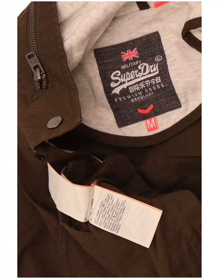 Superdry Womens Hooded Bomber Jacket UK 14 Medium Khaki Cotton