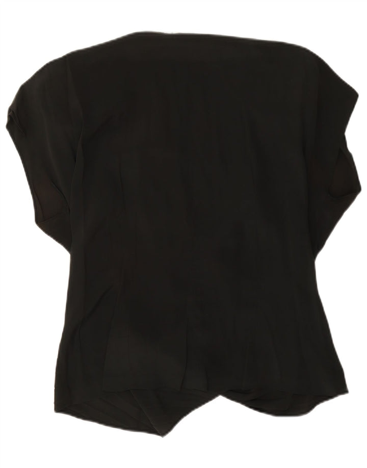 Vintage Womens Oversized Wrap Blouse Top US 4 Small Black Acetate