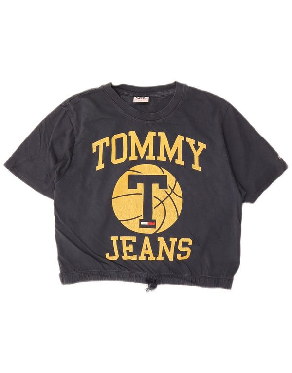 Damska koszulka z krótkim rękawem Tommy Hilfiger z grafiką Top UK 10, mała, granatowa, bawełniana