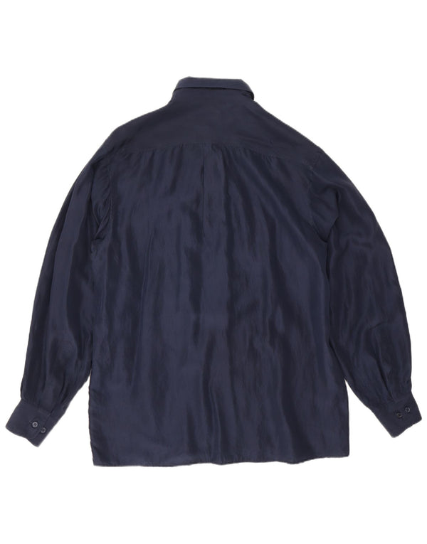 Vintage Mens Shirt Large Navy Blue Silk