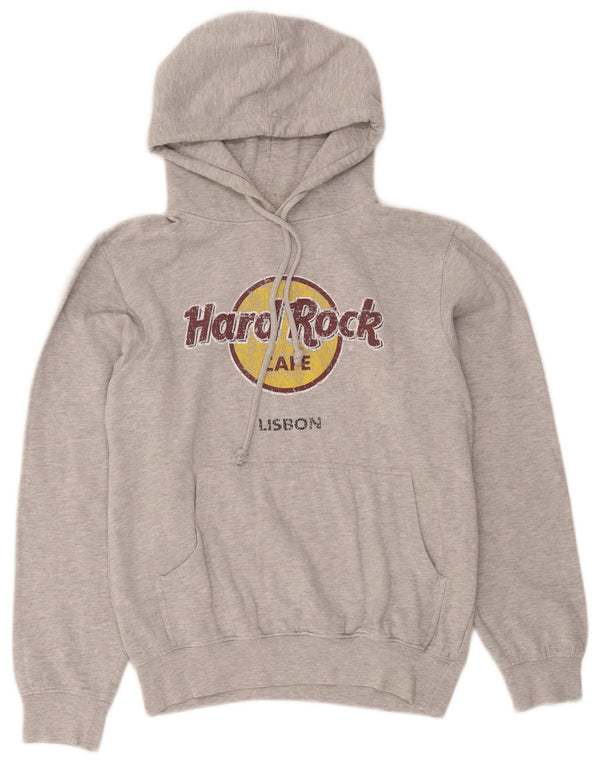 Hard Rock Cafe Womens Lisbon Graphic Hoodie Jumper UK 14 Medium Grey Cotton
