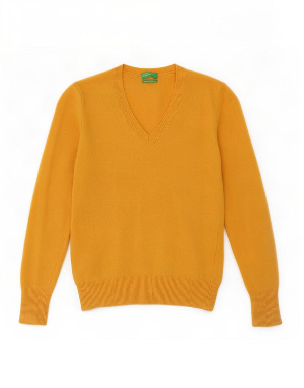 Maglia Benetton Bambina Scollo V 9-10 Anni Small Giallo Lana Vergine