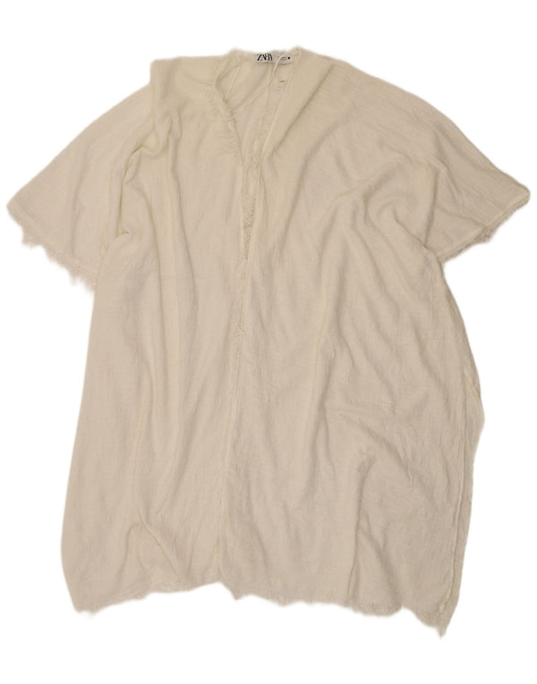 Zara Dame Longline Kortærmet Oversized Cardigan Top UK 14 Medium White