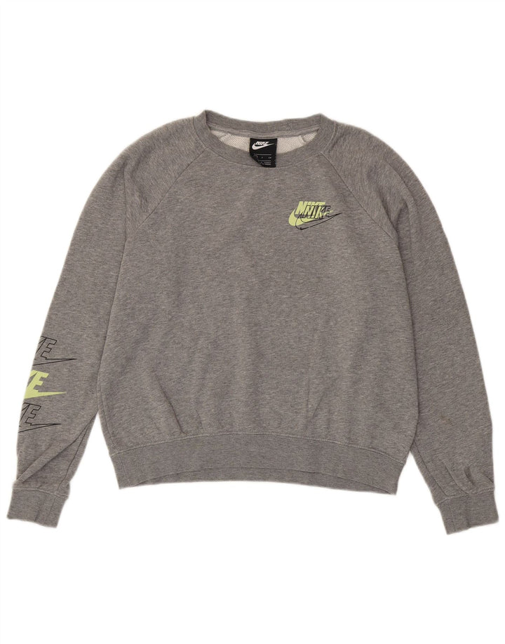 Nike Femme Sweat-shirt court surdimensionné UK 10 Petit Gris Moucheté