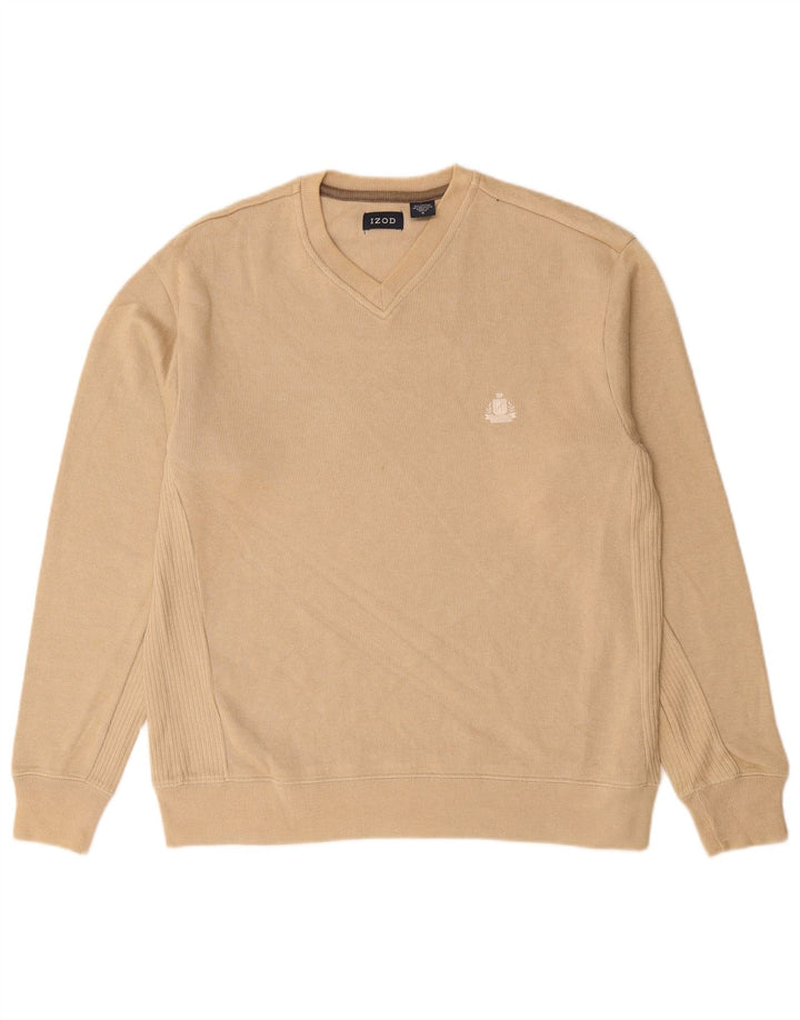 IZOD Mens V-Neck Jumper Sweater Small Beige Cotton