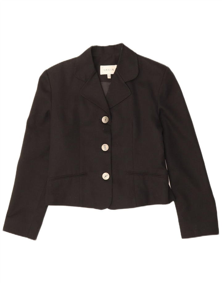 SASHA Womens Crop 3 Button Blazer Jacket EU 40 Medium Black Classic