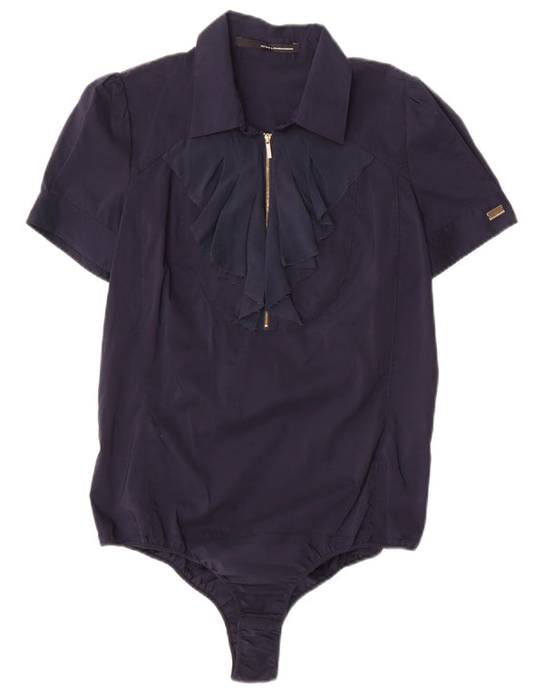 Atos Lombardini Body chemise à volants sur le devant pour femme IT 46 Large Bleu marine