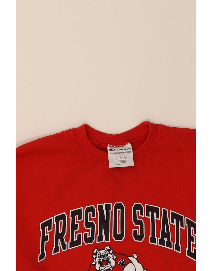 CHAMPION Mens Graphic Sweatshirt Jumper Small Red Cotton Vintage Champion and Second-Hand Champion from Messina Hembry 