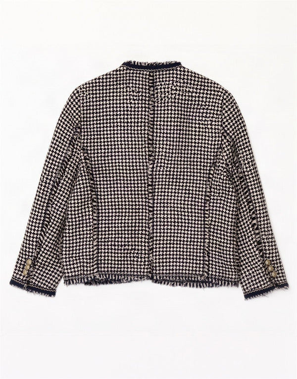 Giacca blazer aperta da donna con maniche a 3/4 Zara UK 18 XL pied de poule blu navy