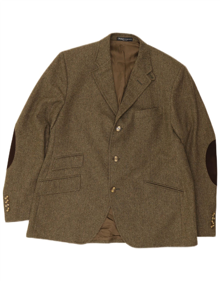 Polo Ralph Lauren Mens 3 Button Blazer Jacket EU 56 2XL Green Herringbone