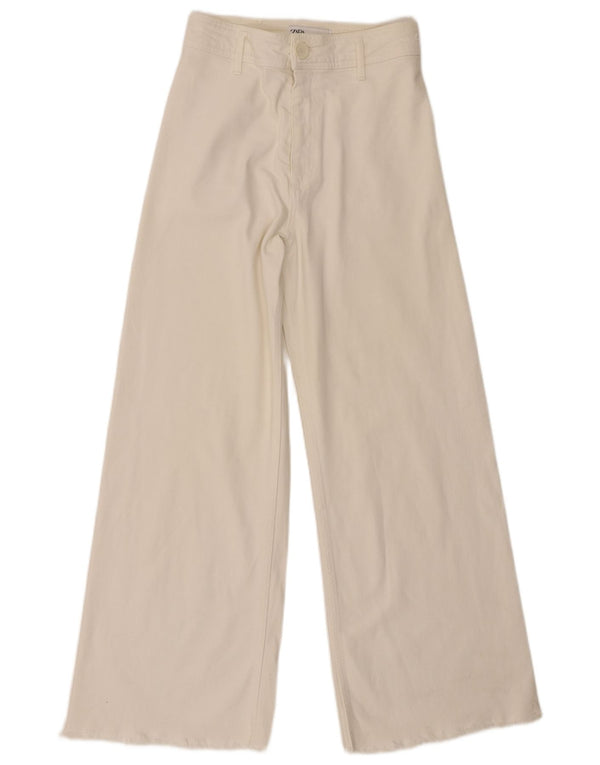 Zara Pantalon décontracté taille haute à jambe large pour femme EU 38 Small W28 L28 Blanc