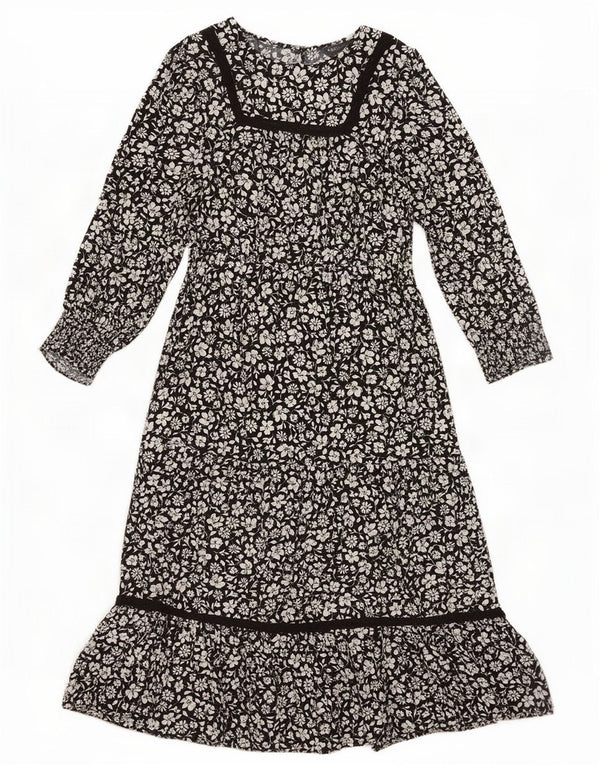 Abito lungo da donna Marks & Spencer con maniche a 3/4 UK 14 medio nero floreale