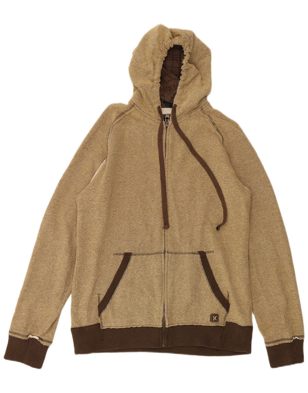 Hurley Mens Zip Hoodie Sweater Large Brown Flecked Cotton