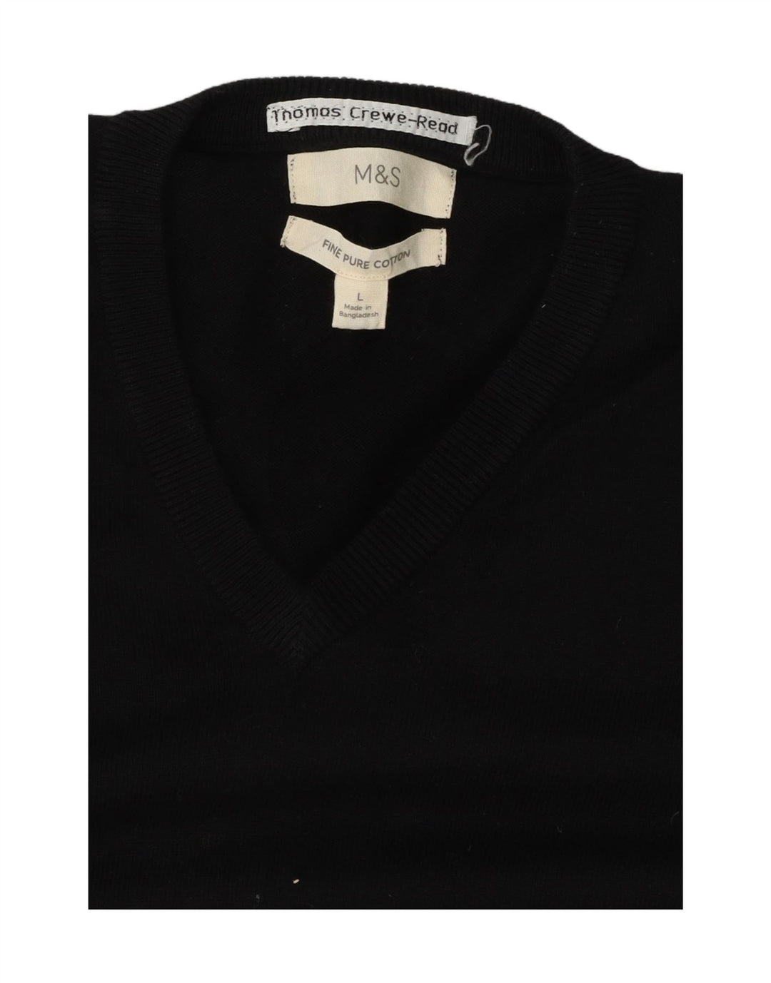 MARKS & SPENCER Mens V-Neck Jumper Sweater Large Black Cotton Vintage Marks & Spencer and Second-Hand Marks & Spencer from Messina Hembry 