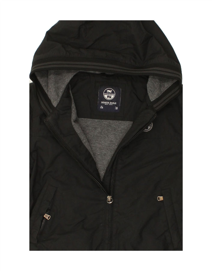 NORTH SAILS Boys Hooded Bomber Jacket 7-8 Years Black Polyester Vintage North Sails and Second-Hand North Sails from Messina Hembry 