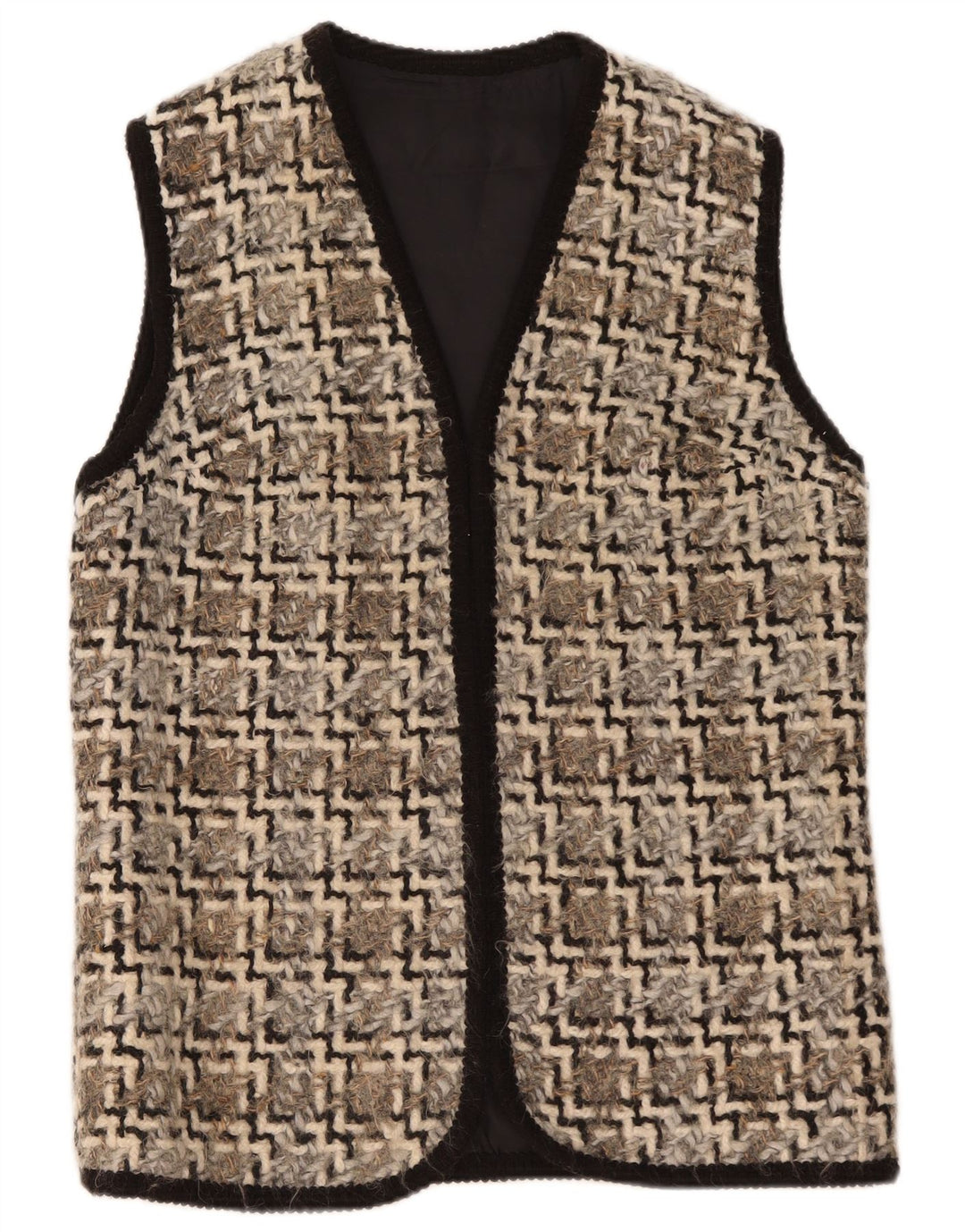Vintage Womens Open Gilet UK 14 Medium Beige Geometric