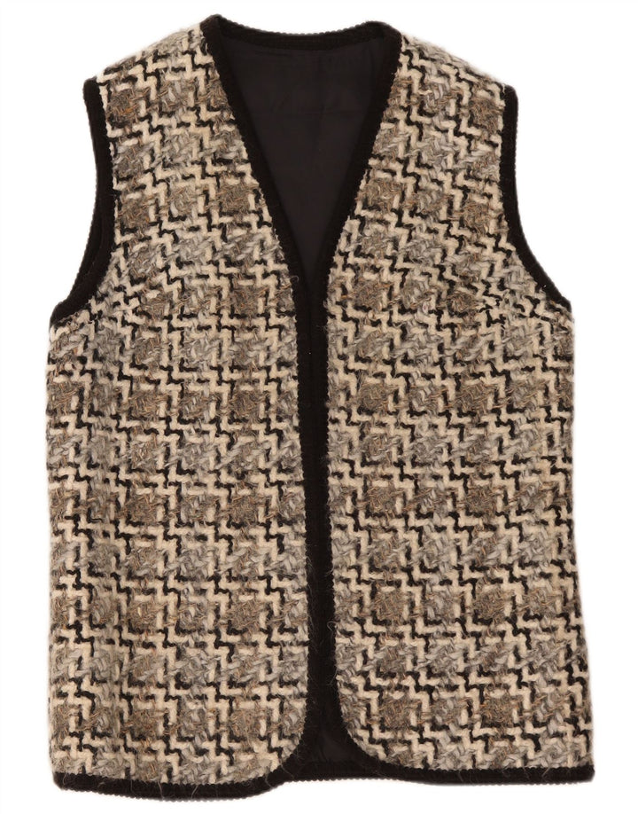 Vintage Womens Open Gilet UK 14 Medium Beige Geometric